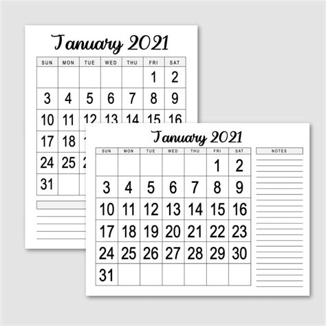 Large Print 2021 Calendar Free Printable — Krafty Planner