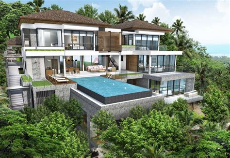 A heated swimming pool in the backyard is the center of the modern house design. Modern Villa Designs - Cottage House Plans - Luxury Villas ...