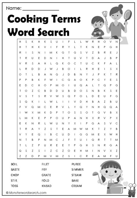 Cooking Terms Word Search Monster Word Search