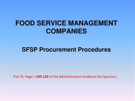 Notes of food service management to easy learn. PPT - FOOD SERVICE MANAGEMENT COMPANIES SFSP Procurement ...