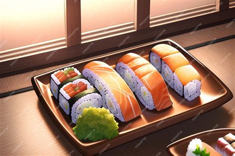 Premium Photo Delicious Japanese Sushi Roll Asian Food In Anime Style