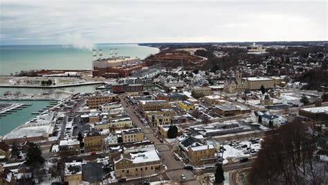 Lighthouses And Harbor At Port Washington Wisconsin Image Free Stock