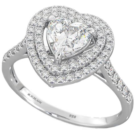 Heart Trio Sterling Silver Halo Engagement Ring With Cz