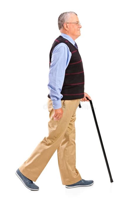 Senior Man Walking With Cane Stock Photo Image Of Length Holding