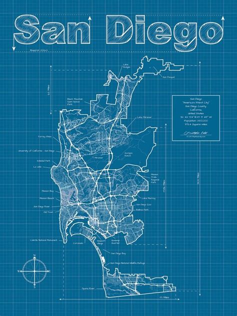 Mapa De San Diego Mapa De La Calle De San Diego Mapa De Etsy Map