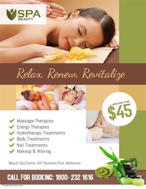Spa Salon Beauty Flyer Poster Template Massage Therapy Spa Flyer Massage
