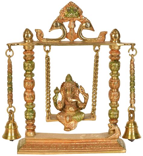 9 Ganesha Idol On Swing In Crafted From Brass Handmade Made In