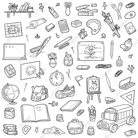 School Objects Vector PNG Images Cartoon Set Of School Objects Draw