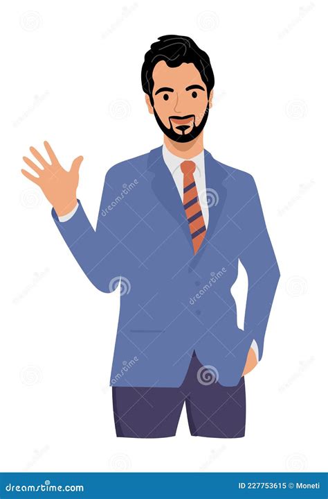 Heerful Businessman Waving Hello Greeting Gesture Guy Man Waving