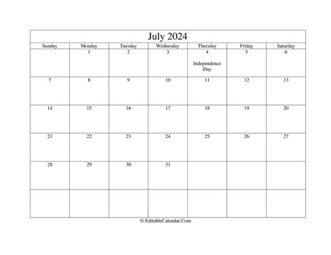 July 2024 Editable Calendar With Holidays