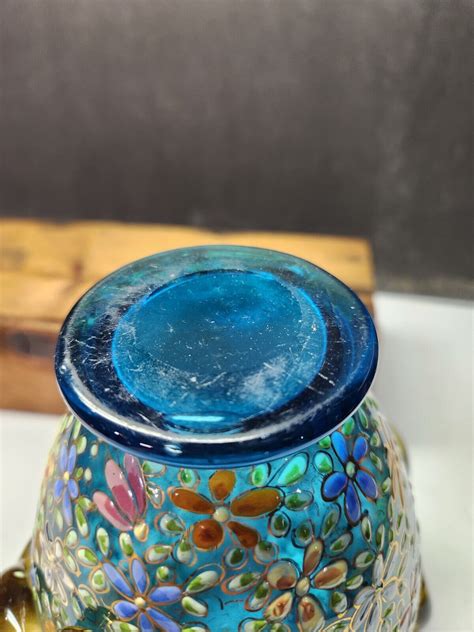 Antique Moser Glass Blue Czech Vase W Enamel Flowers Butterflies Dragonfly Ebay