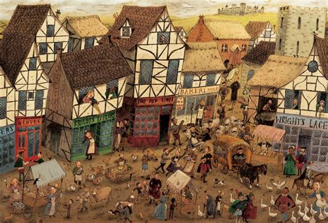 A Town Scene In Tudor England For Aquila Magazine Illustration