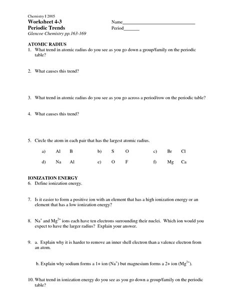 Periodic trends worksheet answer key. 20 Best Images of Periodic Trends Worksheet Answers Key ...