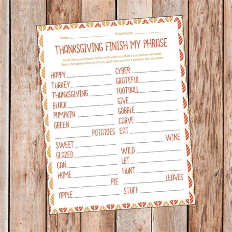 Thanksgiving Finish My Phrase Finish The Phrase Etsy