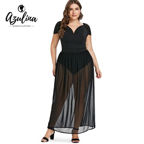 Rosegal Plus Size Sexy See Through Maxi Dress Off Shoulder Short Sleeve
