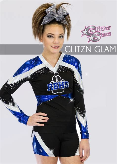 Glitz N Glam Front Glitterstarz Custom Uniforms With Bling Rhinestone Logo For Cheerleading