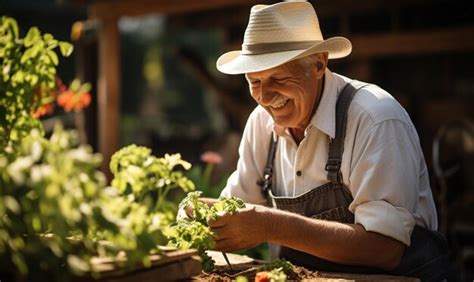 Premium Ai Image Senior Man Enjoy With Gardening In The Backyard