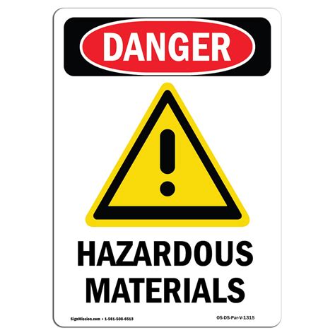 OSHA Danger Sign Hazardous Materials Choose From Aluminum Rigid