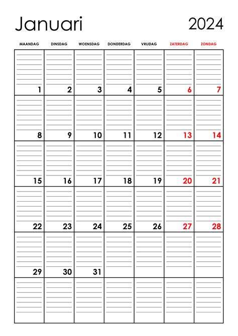 Lege Kalender Januari 2024