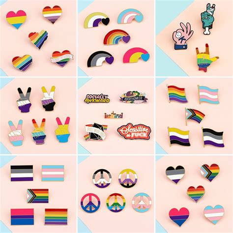 Rainbow Gay Pride Brooch Set Transgender Nonbinary Asexual Pansexual Enamel Pin Custom Lgbt