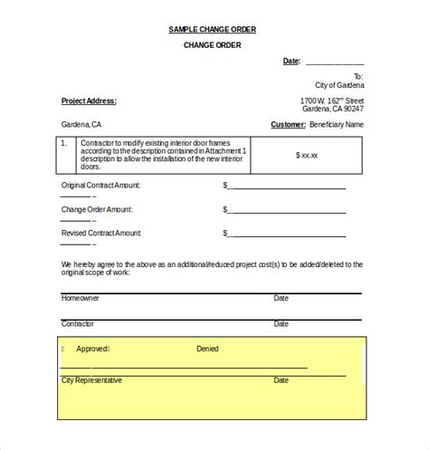 Free 12 Sample Construction Change Order Forms In Pdf Xls Word