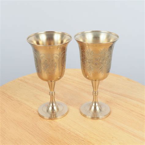 Glasses Goblets Vintage Solid Brass Set Of Two Etsy Uk Solid