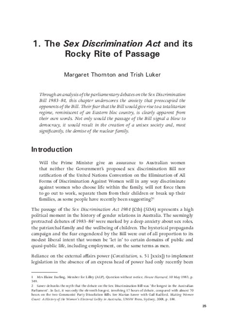 Pdf The Sex Discrimination Act And Its Rocky Rite Of Passage Trish Luker