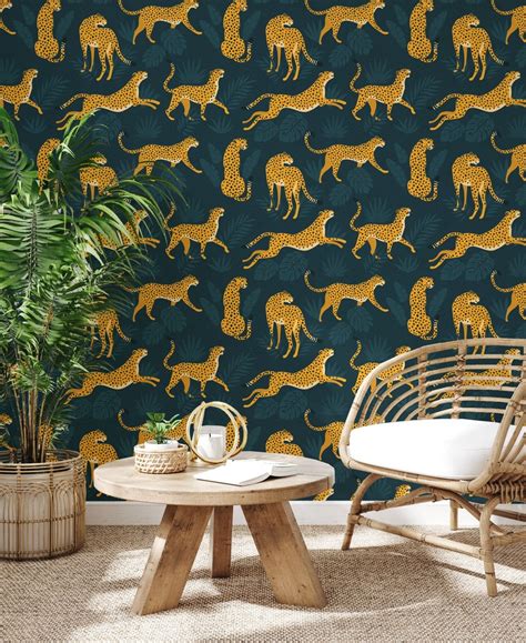 Leopard Wallpaper Self Adhesive Removable Dark Tropical Leaves Etsy