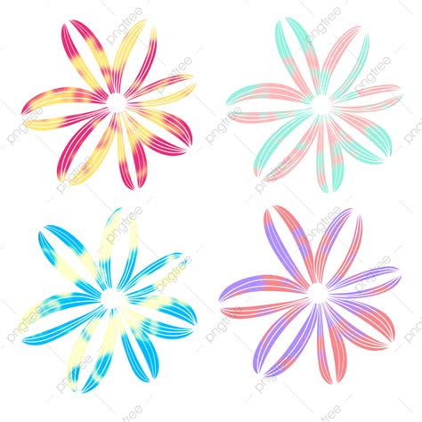 A Set Of Beautiful Flowers With Gradation Colors Flower Elements Png