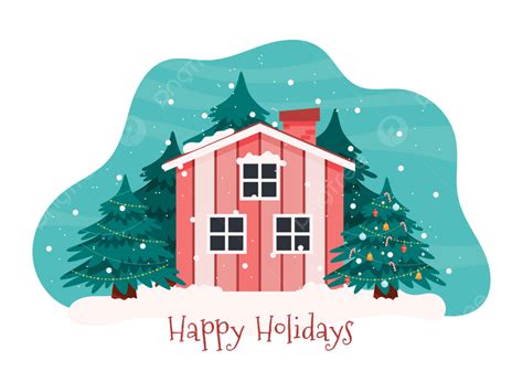 Snowy Cabin Vector Png Images Happy Holidays Illustration With Wooden