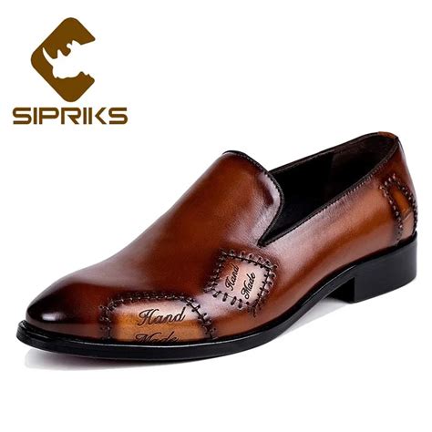 Sipriks Black Blue Khaki Shoes Mens Genuine Leather Slip On Loafers
