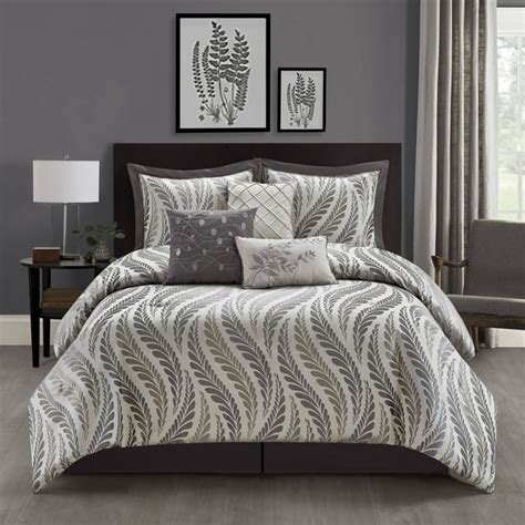 Lanco Fern 7 Piece Comforter Set Taupe Bed Size Queen Leaves Ultra
