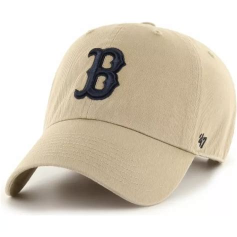 47 Brand Curved Brim Black Logo Boston Red Sox Mlb Clean Up Beige Cap