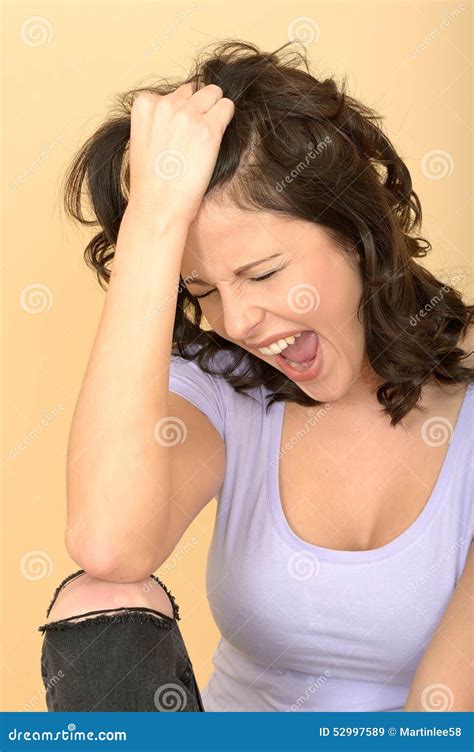 Angry Frustrated Young Woman Pulling Hair And Screaming Stock Image Image Of Frustration Dark