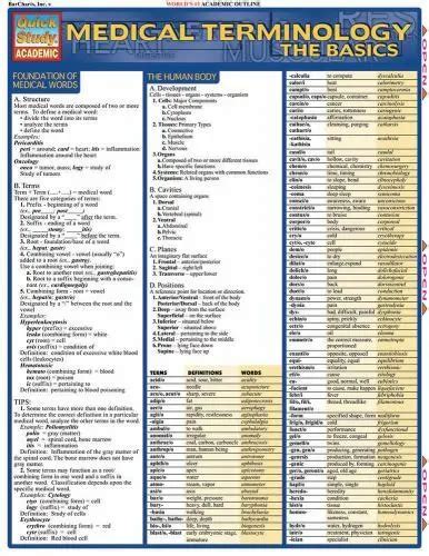 Medical Terminology The Basics Tri Fold Laminated Reference Guide