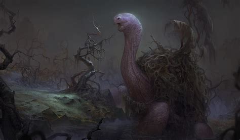 Giant Turtle Fantasy Creature Dark Theme Dead Nature Artwork