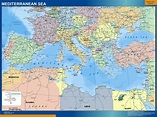 mediterranean sea countries framed map | Vector World Maps