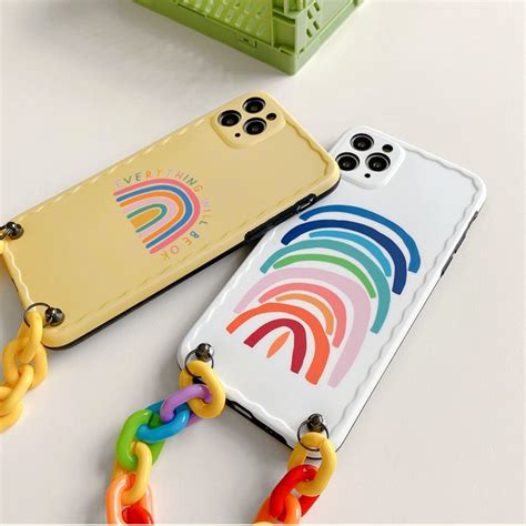 cute korean iphone case with strap rainbow phone case with etsy