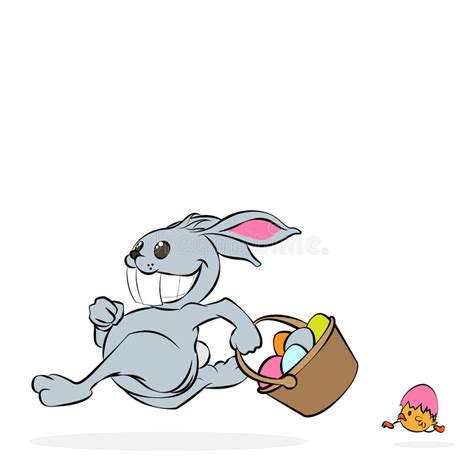 Cartoon Easter Rabbit With Basket Full Of Eggs And Stock Vector