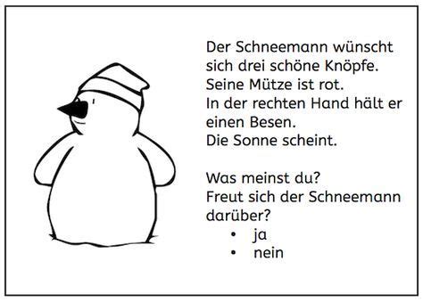 Deutsch als fremdsprache iag ©michael peitler, 2004 bildergeschichte 1. Lesemalblätter, Lesemalblatt, Schneemann, lesen ...