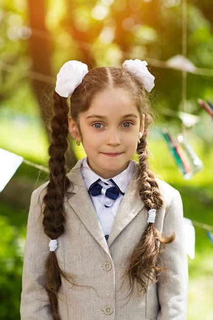 Premium Photo Portrait Of A Beautiful Caucasian Schoolgirl Girl