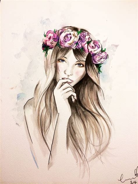 Girl With Flowers In Her Hair Drawing At Explore
