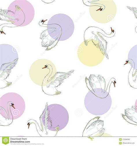 Seamless Pattern With White Swans White Swans On Pink Background