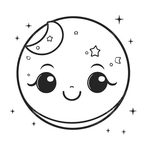Kawaii Cute Moon Coloring Page For Girls Outline Sketch Drawing Vector