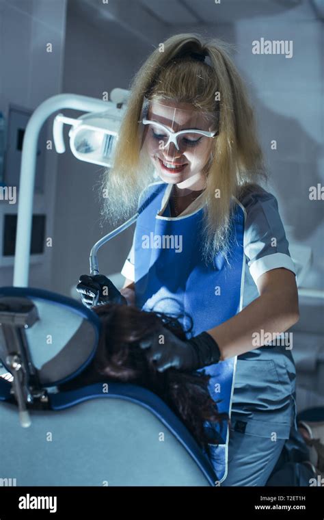 Horror Scene In Dentist Office Crazy Evil Stomatologist Treating Teeth