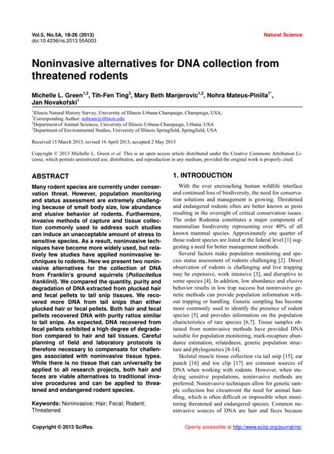 Pdf Noninvasive Alternatives For Dna Collection From Threatened Rodents