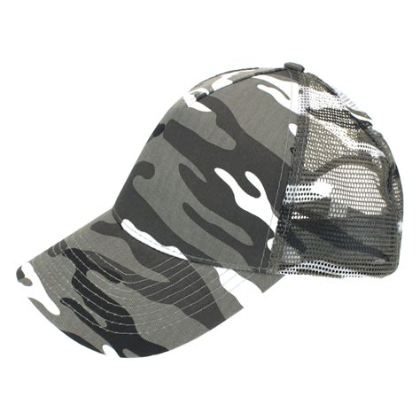 Sa106 Mens Low Crown 5 Panel Camouflage Twill Mesh Trucker Hat Grey