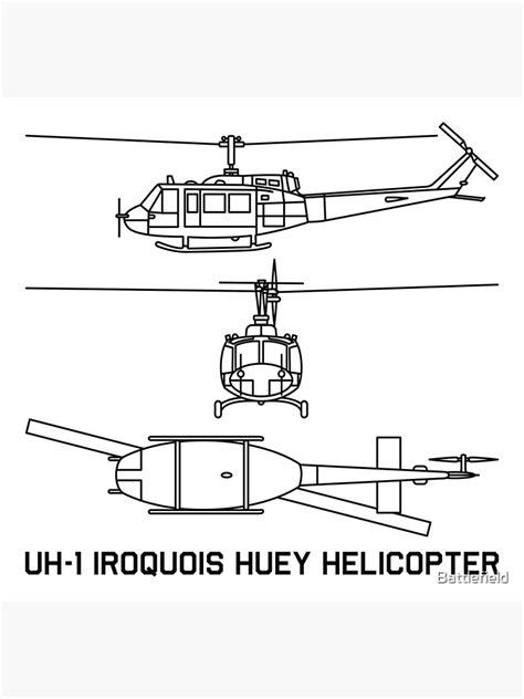 Uh 1 Iroquois Huey Us Army Military Helicopter Blueprint T Art