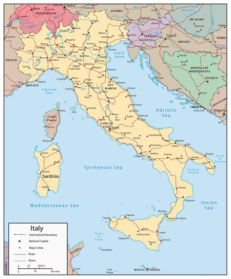 Detailed Political Map Of Italy With Roads Rivers And Major Cities