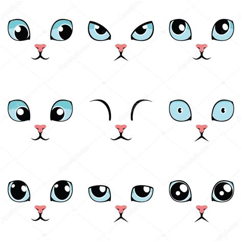 Conjunto De Dibujos Animados Divertidos Ojos De Gato Azul Aislado En